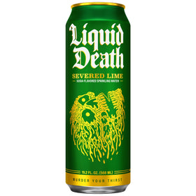 Liquid Death Severed Lime pack front showcasing king-size cans and value.