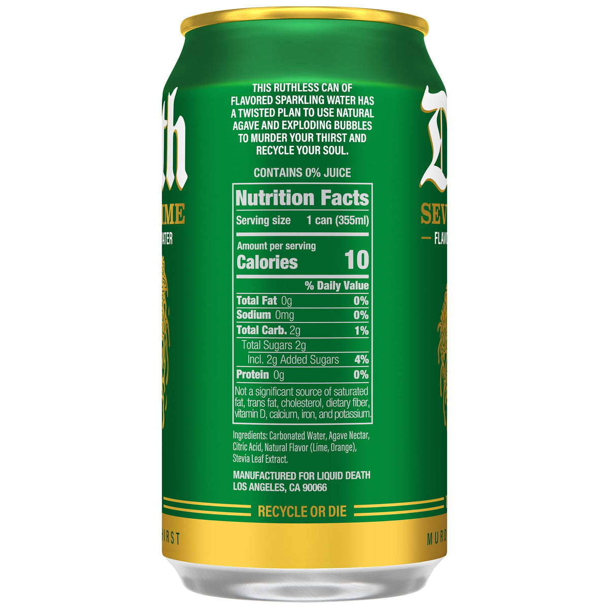 Liquid Death Severed Lime sparkling water poured into glass reveals zesty aroma.