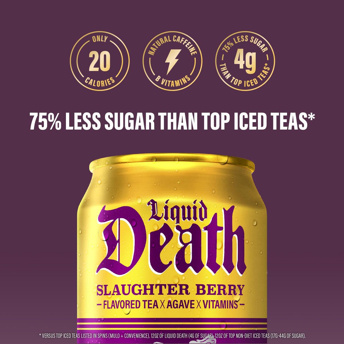Liquid Death Slaughter Berry glass pour reveals natural caffeine and aroma