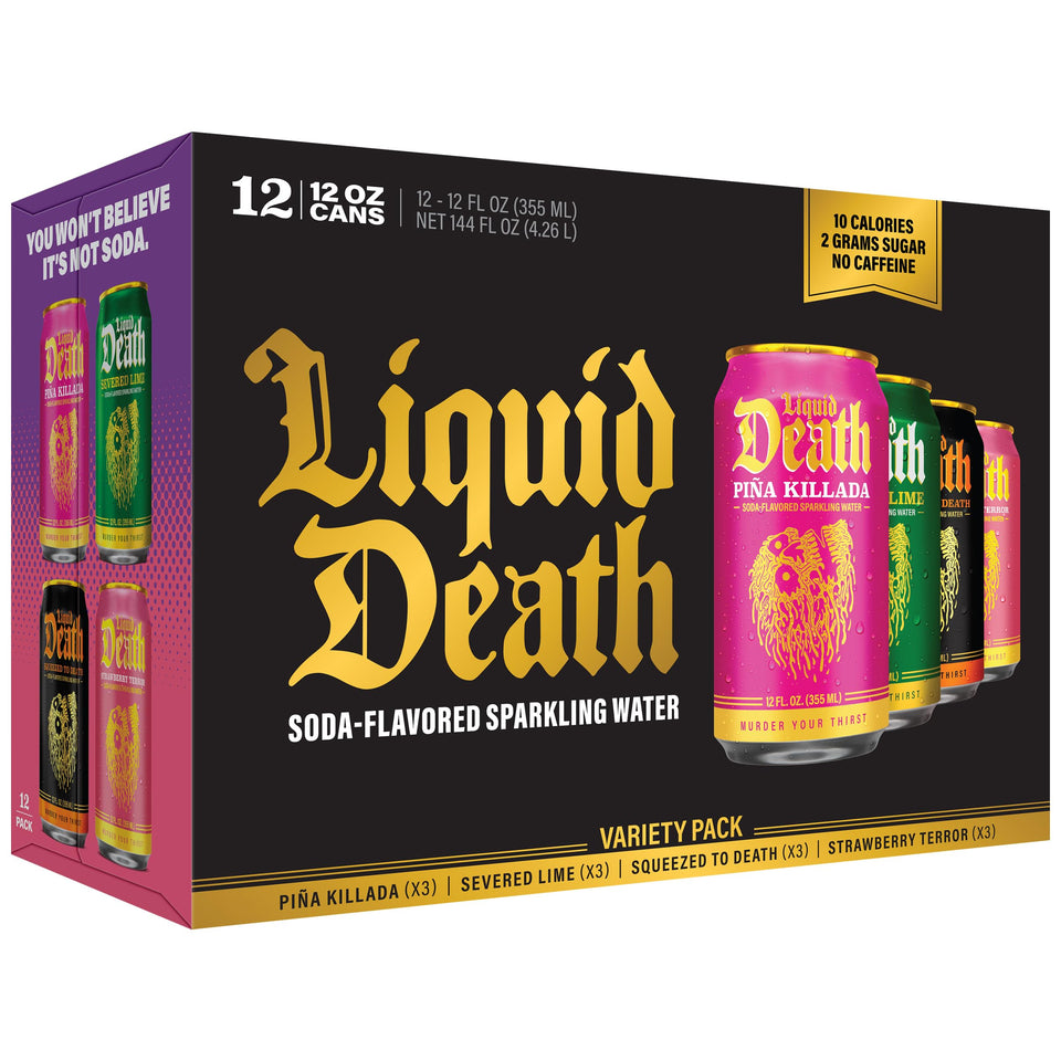 Liquid Death Lime can delivers crisp citrus flavor with caffeine-free refreshment and low sugar.