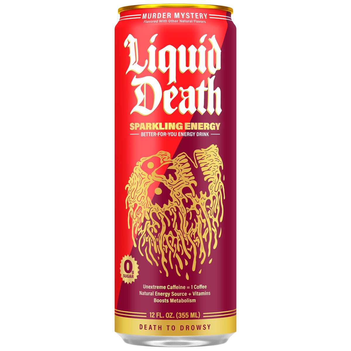 Liquid Death Sparkling Energy Murder Mystery Cream can with smooth vanilla notes