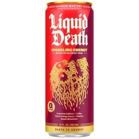 Liquid Death Sparkling Energy Murder Mystery Cream can with smooth vanilla notes