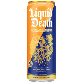 Liquid Death Sparkling Energy Orange Horror pack of 12, convenient energy for the day.