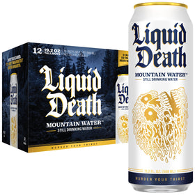 Liquid Death Still Mountain Water in an ice-cold can for instant refreshment.