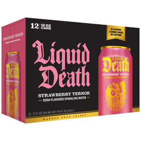 Liquid Death Strawberry Terror in hand demonstrates grab-and-go convenience.
