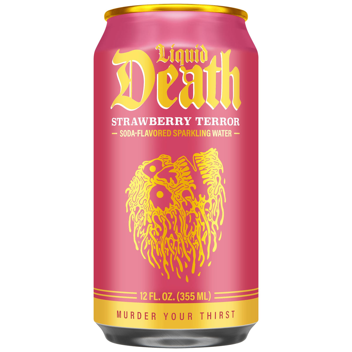 Liquid Death Strawberry Terror pour reveals fizzy bubbles and a berry-lemon aroma.