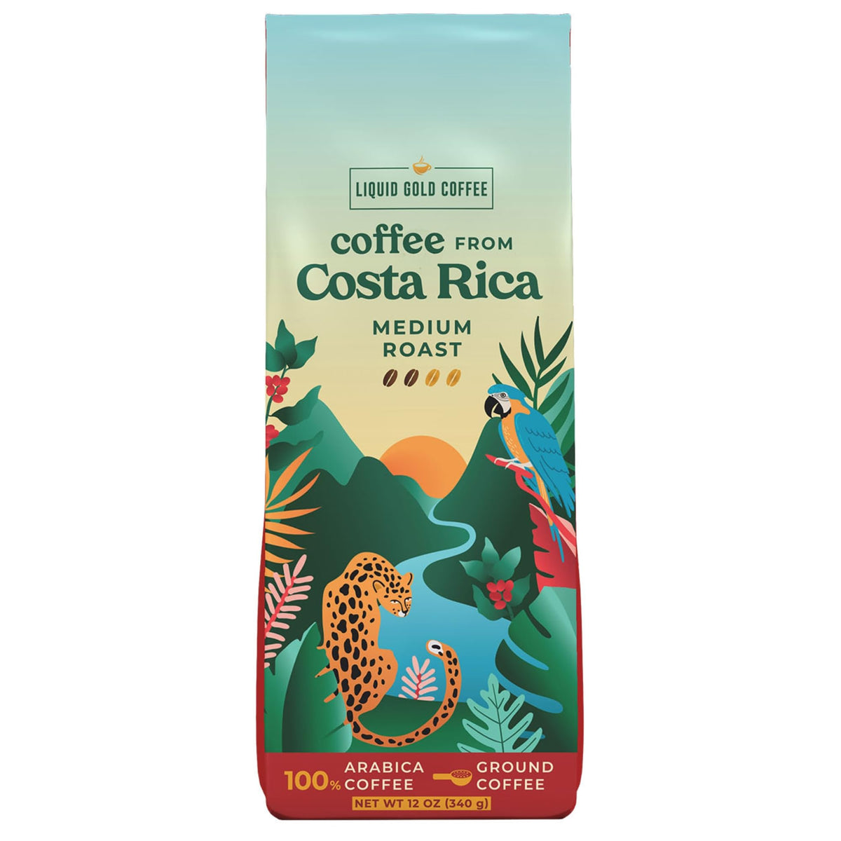 Liquid Gold Coffee Costa Rica single-origin bag ready for fresh mornings.