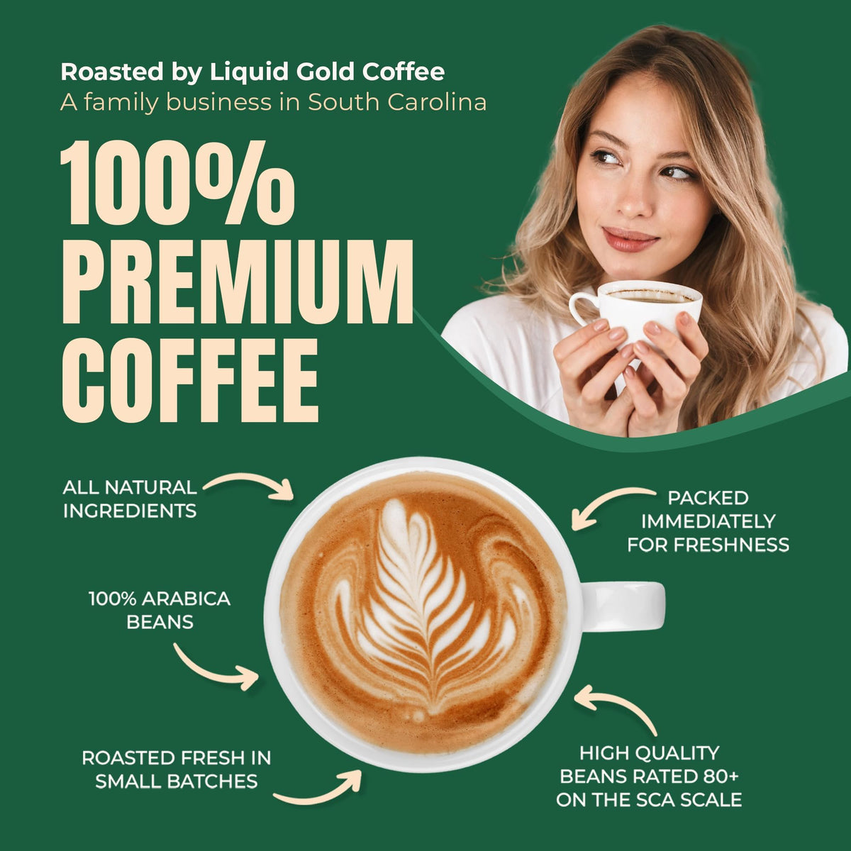 Liquid Gold Coffee Fair Trade stamp supports ethical sourcing and mindful purchases.