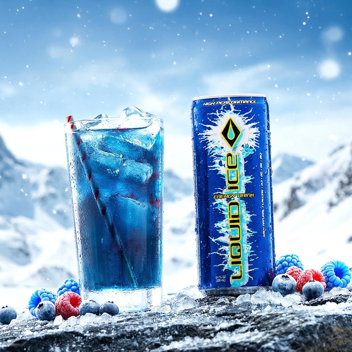Liquid Ice Arctic Berry glass pour ready for pre-workout or social use