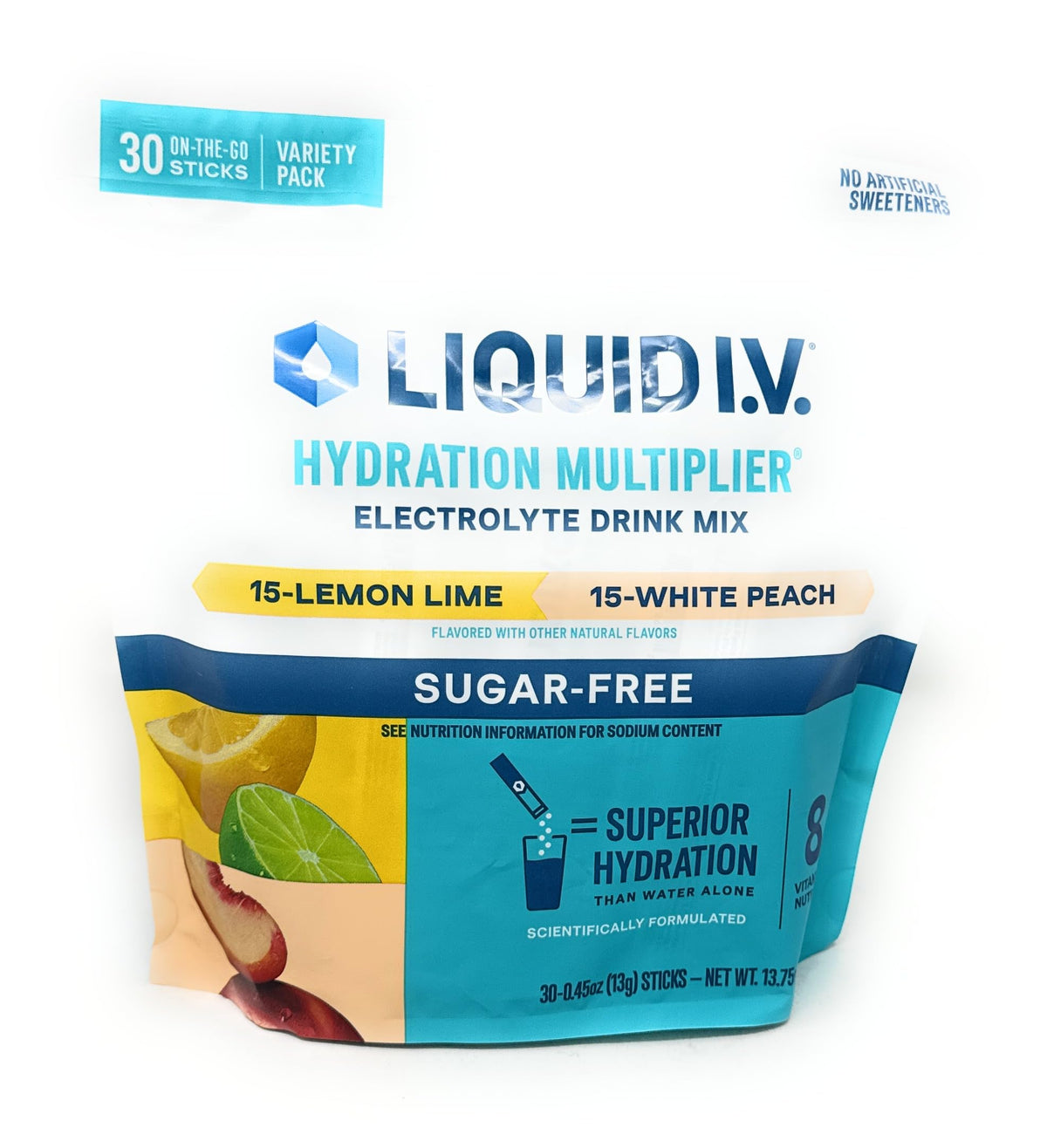 Liquid I.V. Sugar Free Lemon Lime packets ready to mix for quick hydration.
