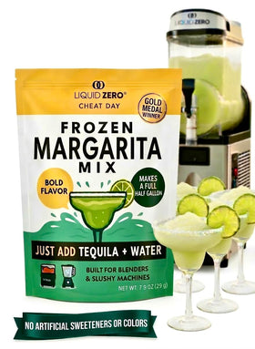 Liquid Zero Cheat Day margarita mix pours smoothly for Ninja Slushi machines.