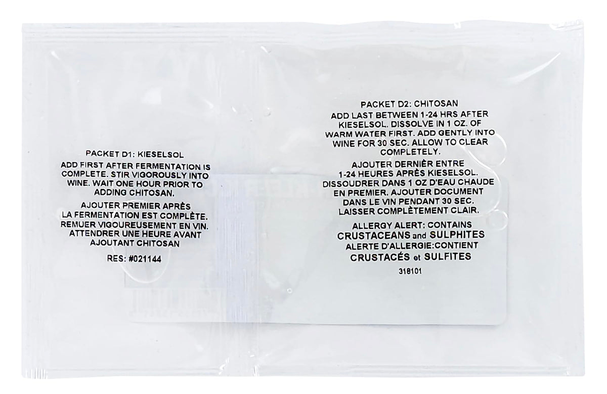 Liquor Quik Super-Kleer KC Finings ingredients kieselsol and chitosan.