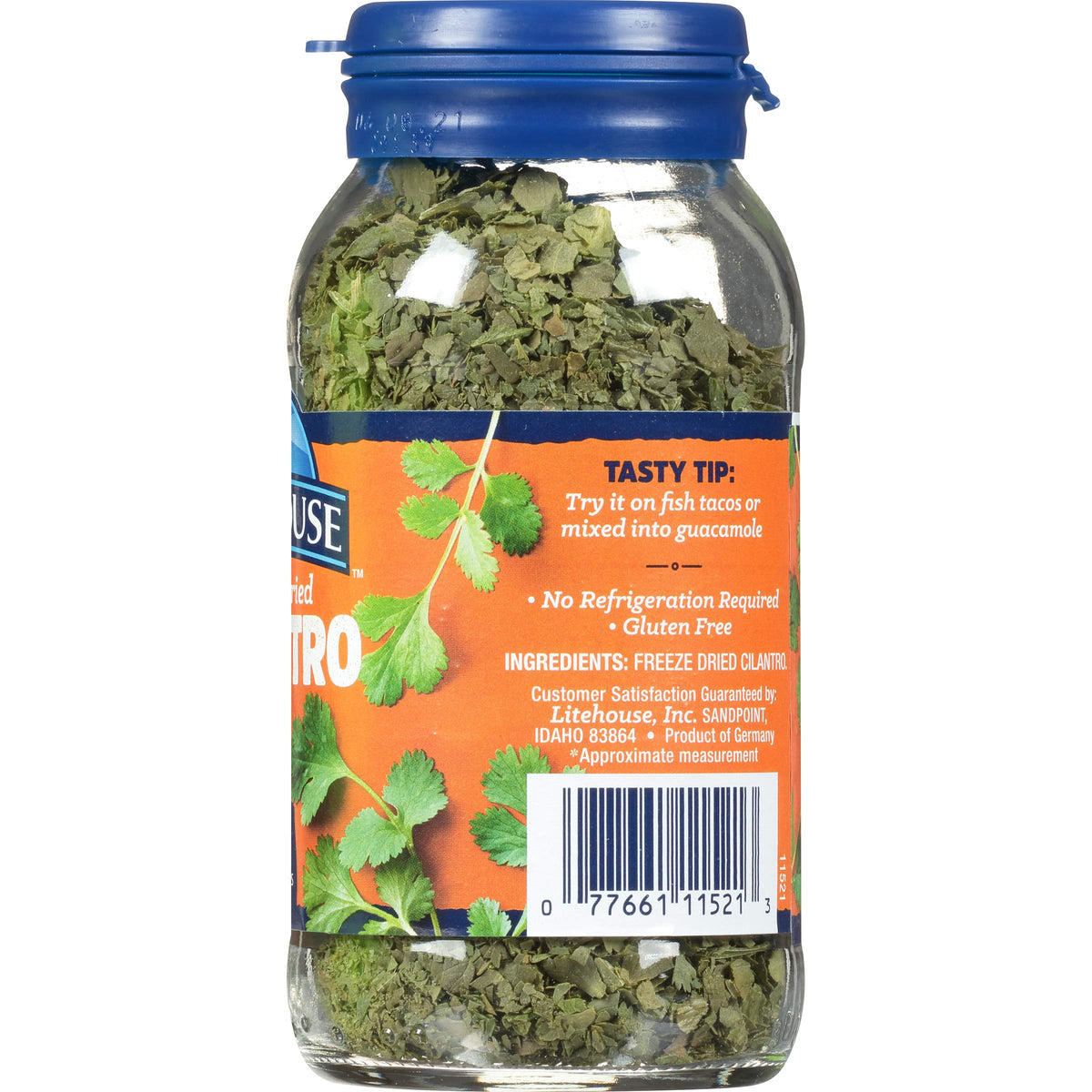 Litehouse 3-pack display on kitchen counter for convenient pantry staples.