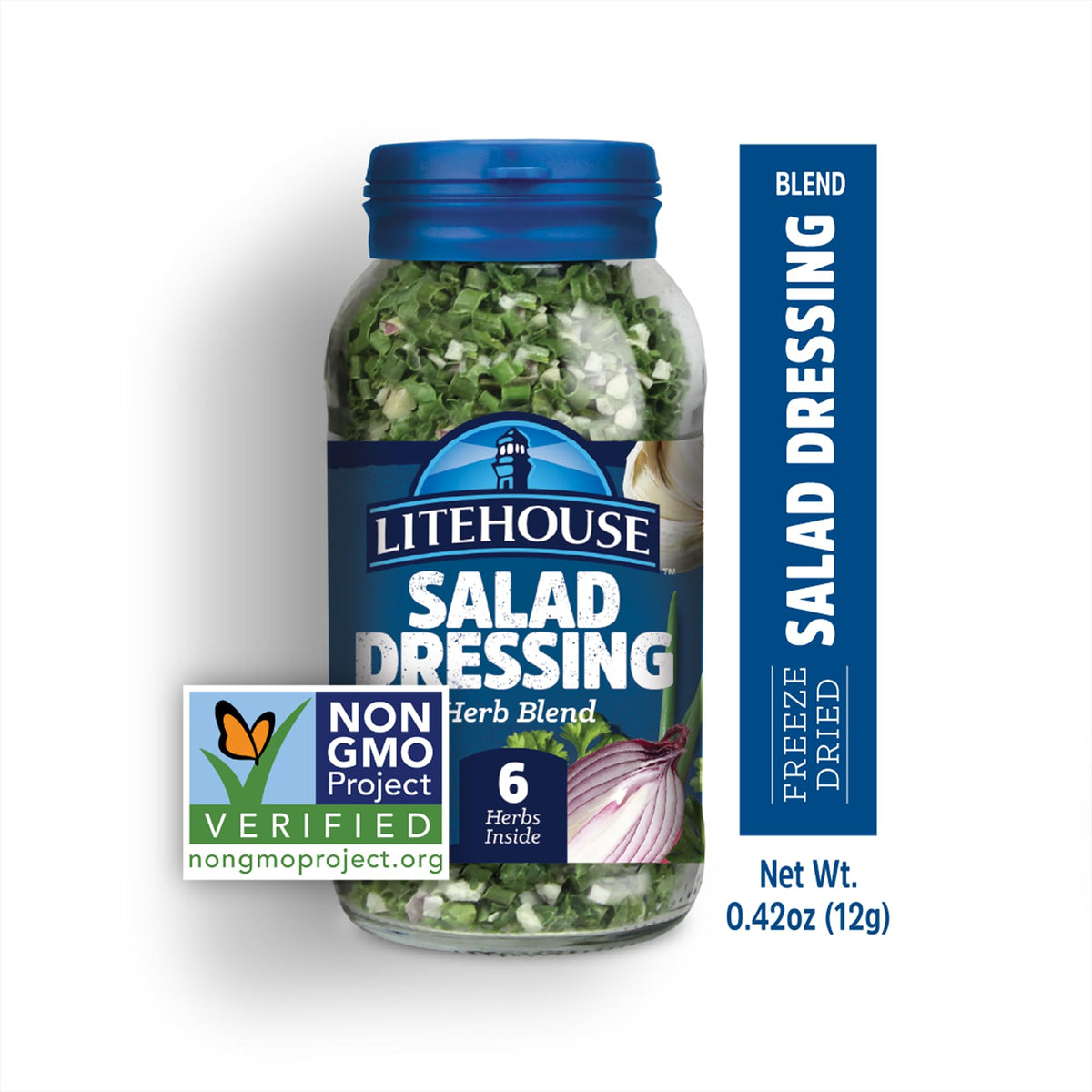 Litehouse 3-pack packaging display of freeze-dried salad herbs for quick meals