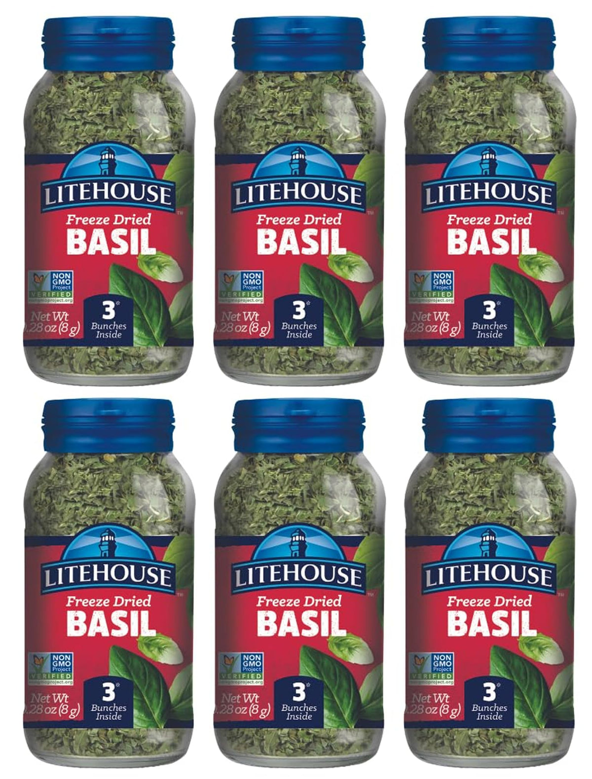 Litehouse Freeze Dried Basil Leaves bottle close-up showing preserved aroma for cooking