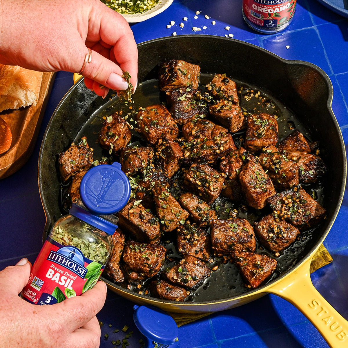 Litehouse Freeze Dried Basil Leaves with cheese plate adds aroma