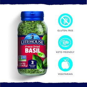 Litehouse Freeze Dried Basil Leaves on a dish demonstrates flavor boost for salads