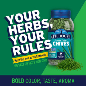 Litehouse Freeze Dried Chives packaging highlights quality and convenience.