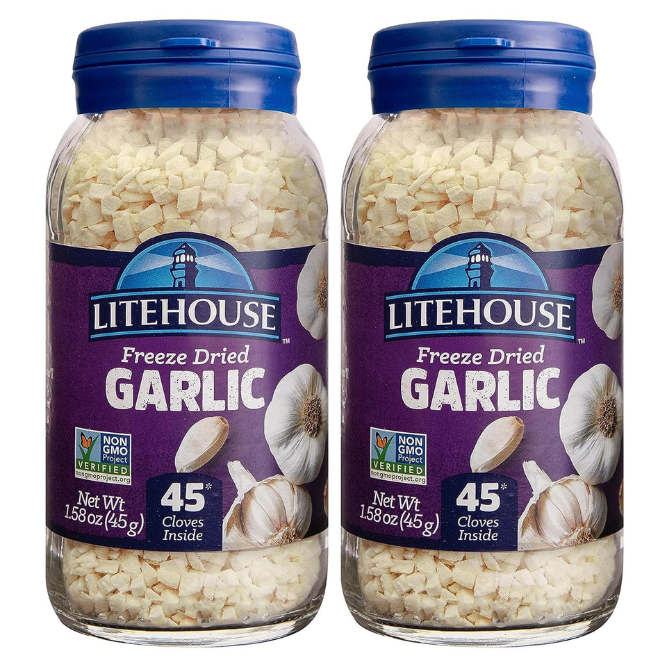 Litehouse Freeze Dried Garlic bottle 2-pack for pantry-ready flavor boost.