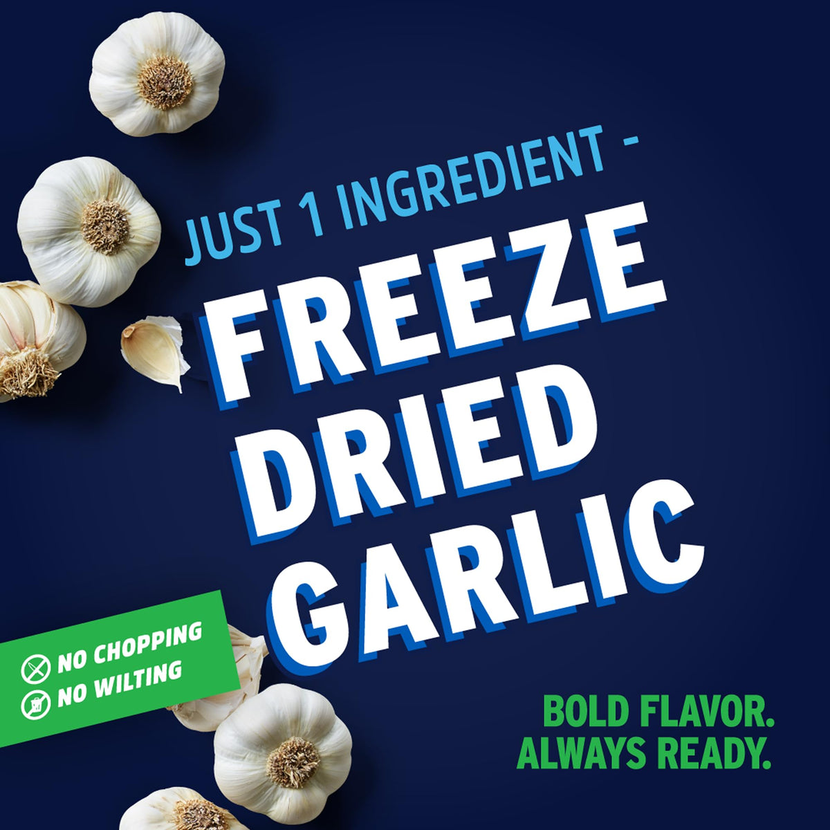 Close-up of Litehouse Freeze Dried Garlic flakes for quick seasoning.