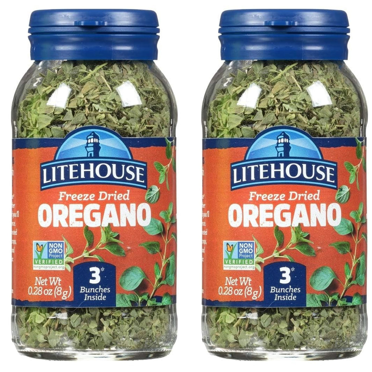 Litehouse freeze-dried oregano bottle pour for quick flavor boosts.