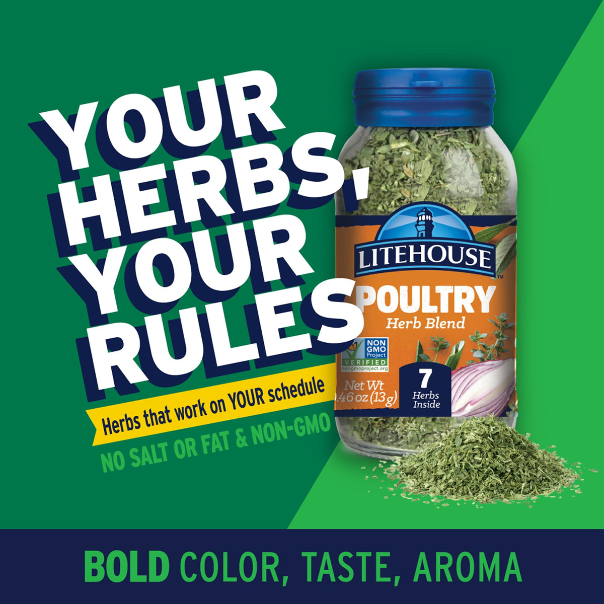 Litehouse Freeze Dried Poultry Herb Blend label packaging highlighting convenient pantry staple.