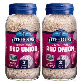 Litehouse Freeze Dried Red Onion tub closeup, vivid color and ready-to-use flavor.