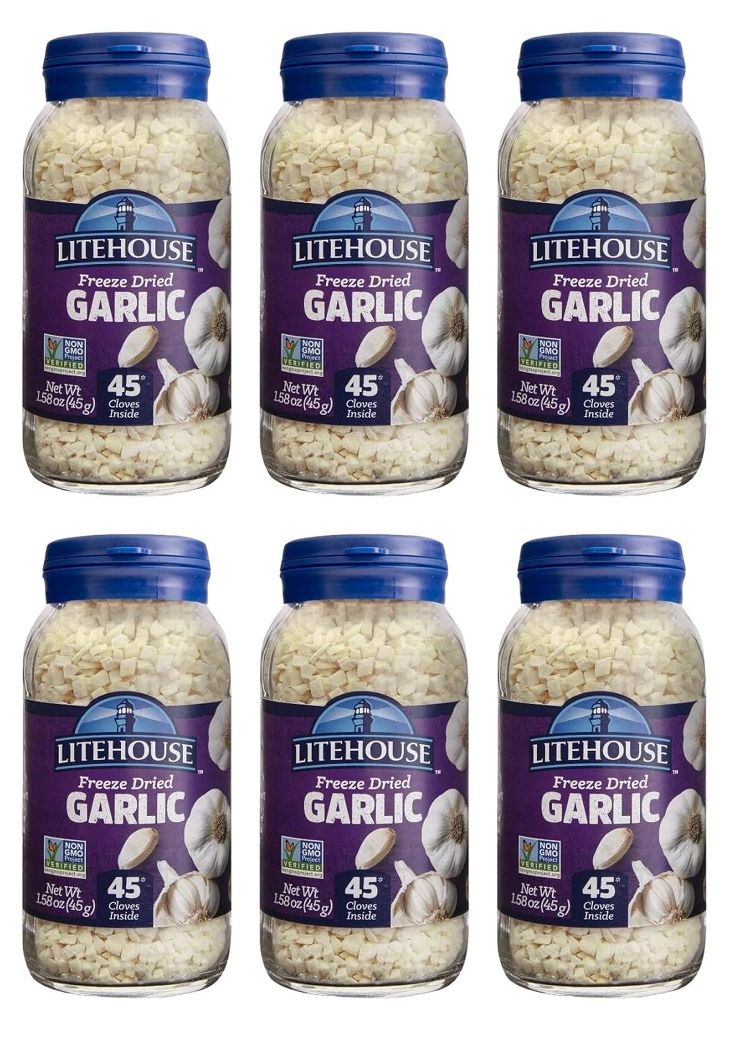 Litehouse Organic Freeze Dried Garlic jar on a counter, ready to season.