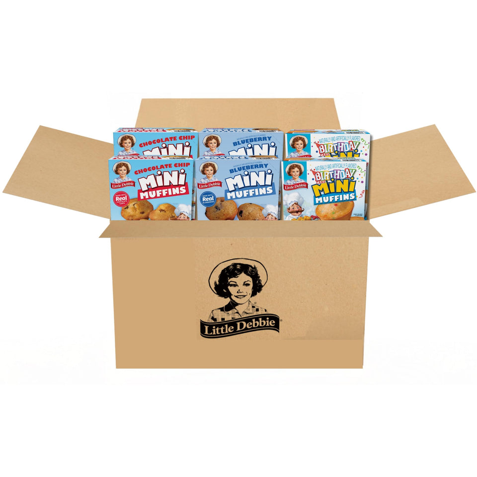 Little Debbie Mini Muffins Birthday Cake box, ideal grab-and-go breakfast.