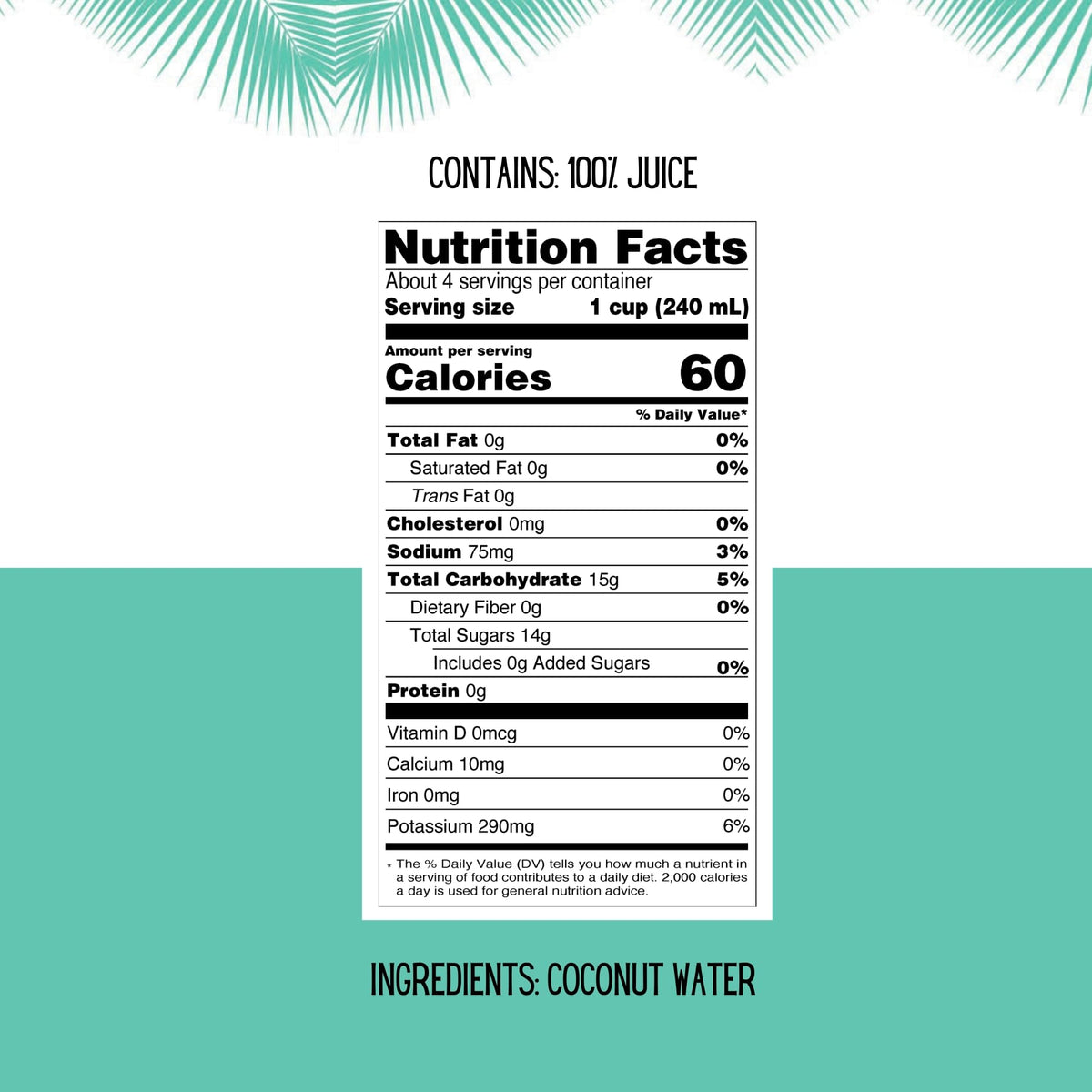 Close-up of Little Palm label showing non-GMO and no sugar added