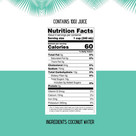 Close-up of Little Palm label showing non-GMO and no sugar added