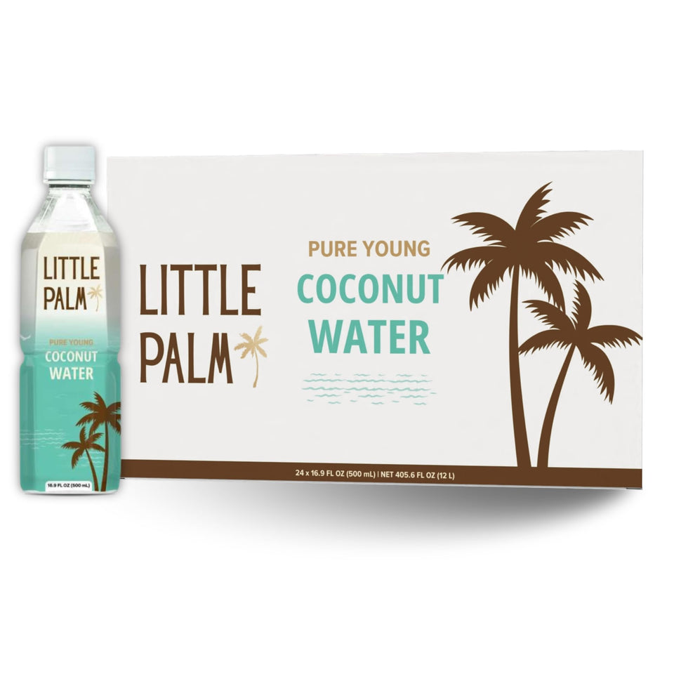 Little Palm coconut water pours from a young coconut into a glass for post-workout refreshment
