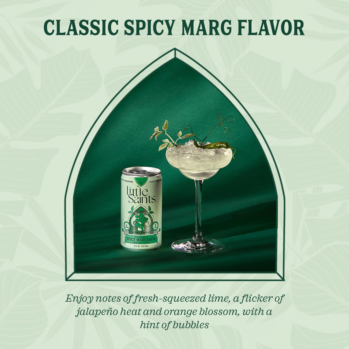 Pour Little Saints Spicy Margarita into a glass for a refreshing mocktail