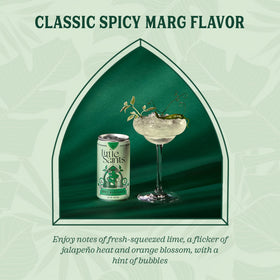 Pour Little Saints Spicy Margarita into a glass for a refreshing mocktail