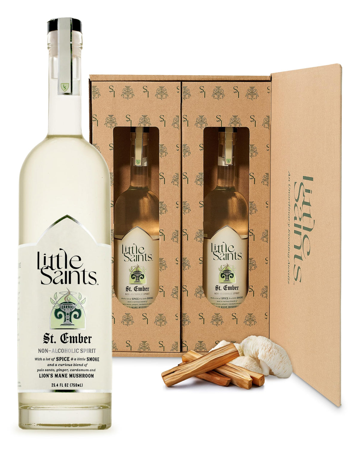 Little Saints St. Ember bottle showcases smoky spice profile ideal for mocktails.