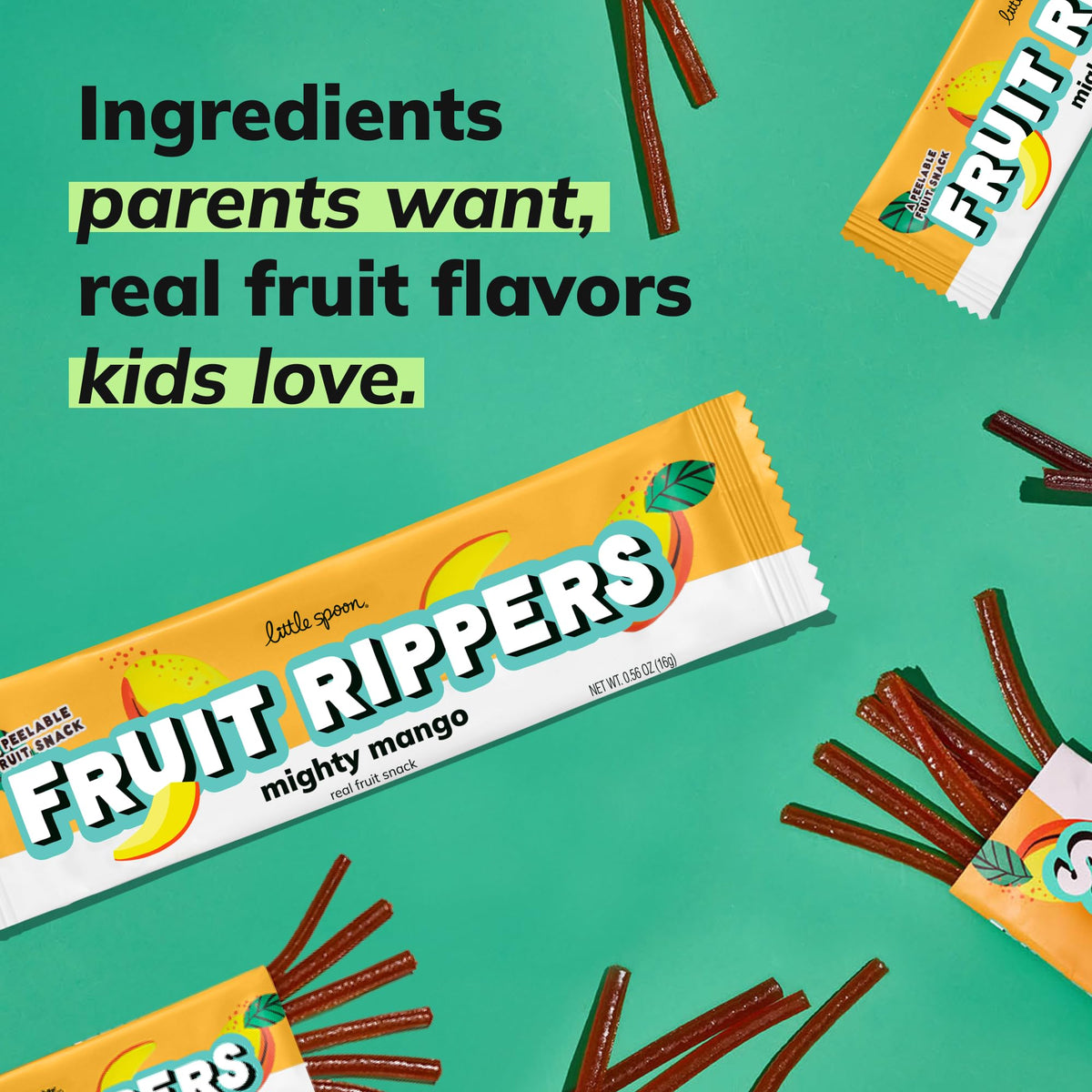 Little Spoon Mighty Mango ingredients label shows no artificial dyes or flavors.