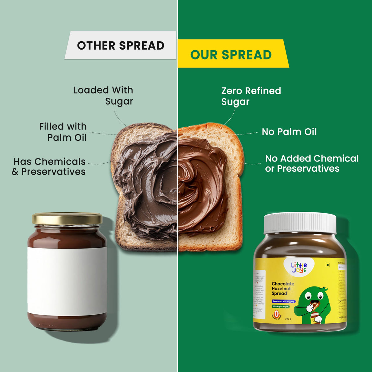Little Joys jaggery-sweetened spread provides natural sweetness for kids.