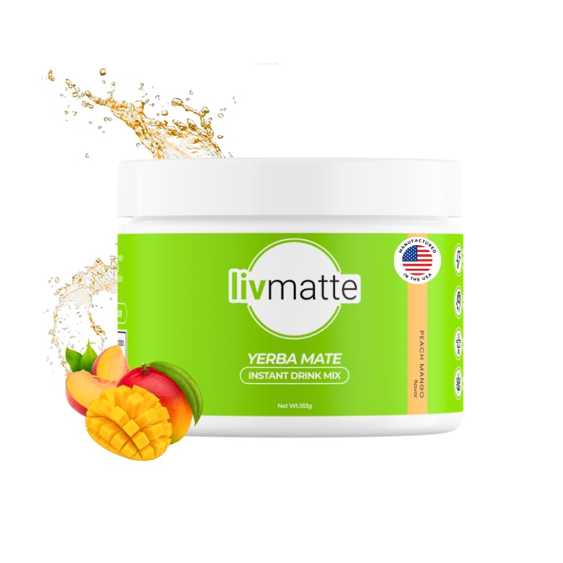 LIV MATTE Yerba Mate Instant Tea Powder peach mango ready for an energy boost