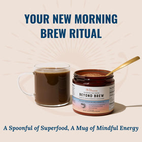 Steaming mug of Beyond Brew highlights a calming, caffeine-light beverage