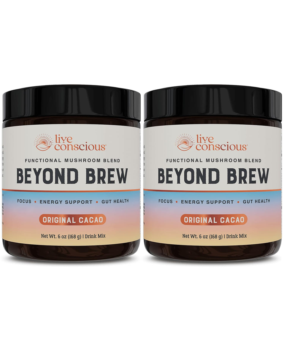 Live Conscious Beyond Brew two-pack tub, convenient morning ritual with low caffeine