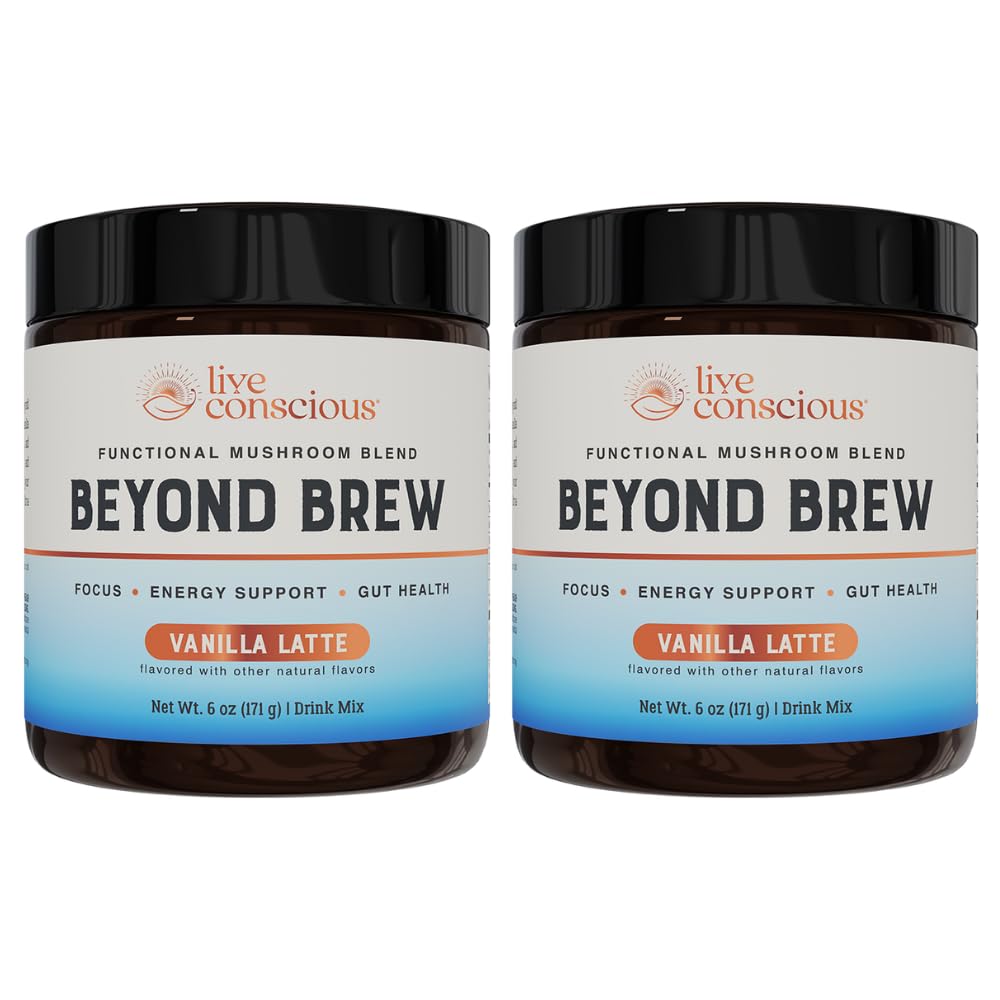 Live Conscious Beyond Brew Vanilla Latte bottle shows a dairy-free energy option with steady focus.