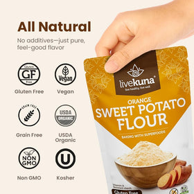 Close-up of LiveKuna gluten-free baking flour ideal for moist cakes.
