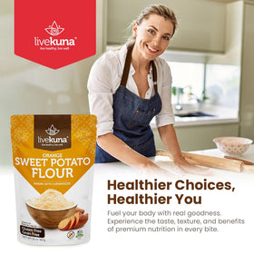 LiveKuna nutrition panel highlights fiber and vitamins for healthy choices.