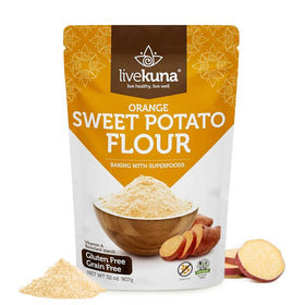 LiveKuna orange sweet potato flour packaging showing a gluten-free option for baking.