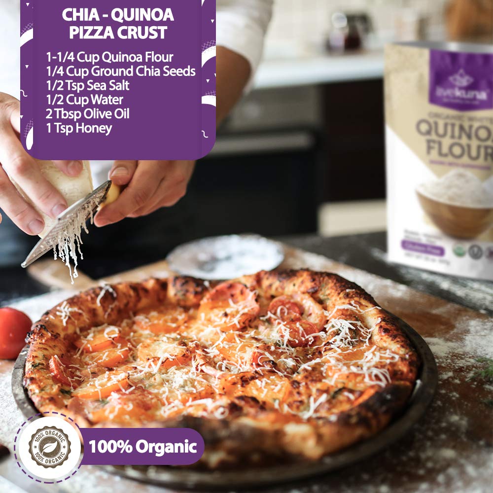 LiveKuna Quinoa Flour in a bright kitchen setting.