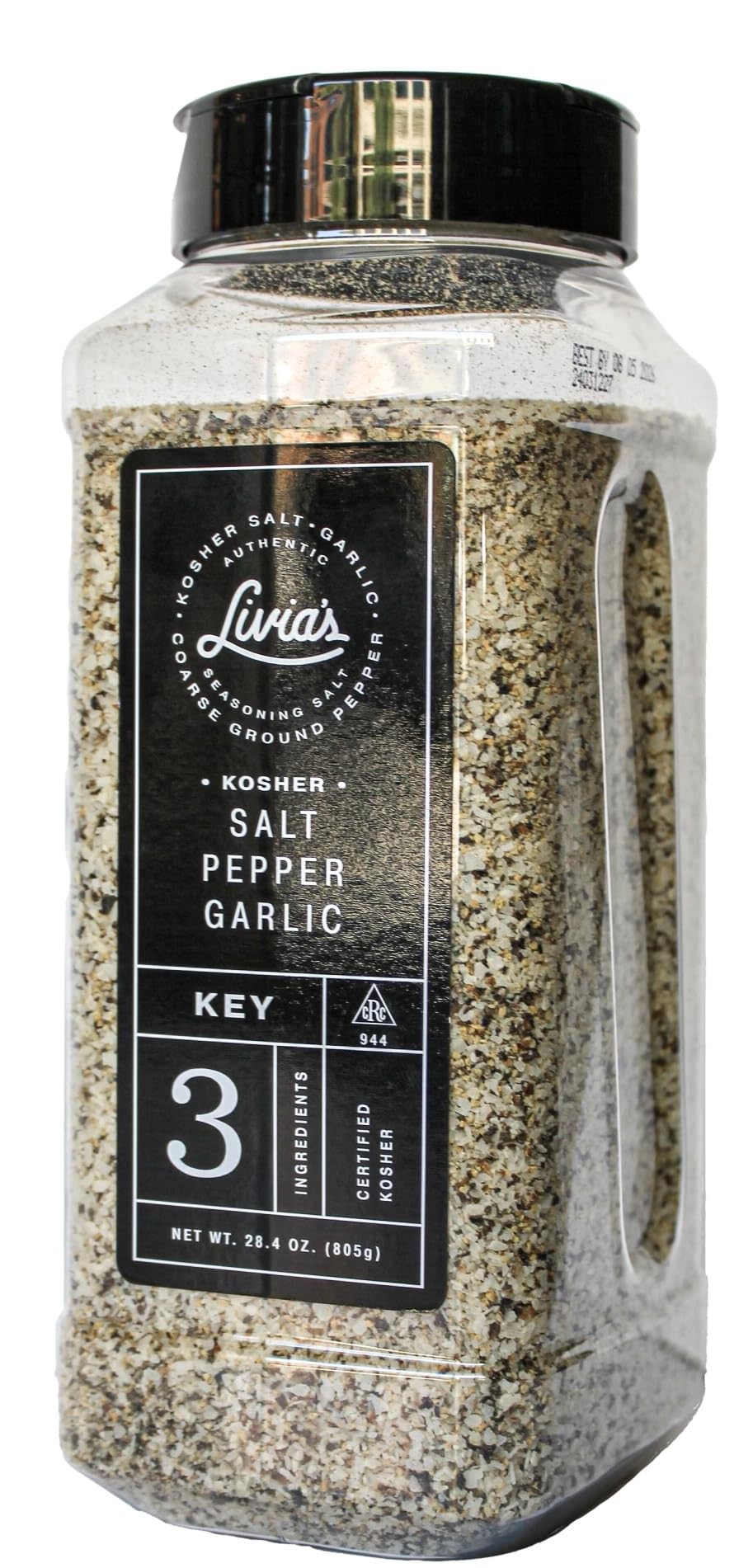 Livia's Salt Pepper Garlic Seasoning bottle ready for everyday flavor enhancement