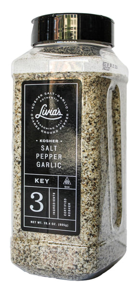Livia's Salt Pepper Garlic Seasoning bottle ready for everyday flavor enhancement