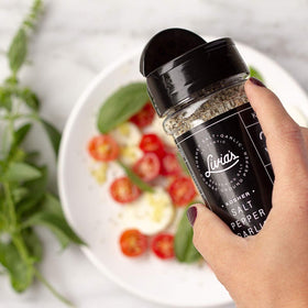Livia’s Salt Pepper Garlic Seasoning steak-ready finish enhances seared cuts