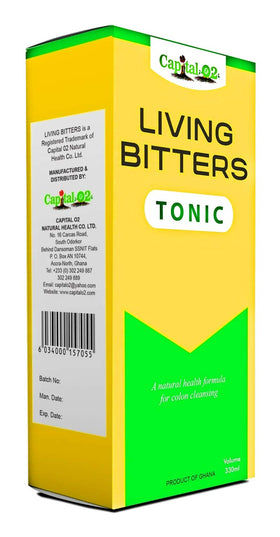 Living Bitters Tonic bottle front, highlighting natural cleanse concept for daily digestive support