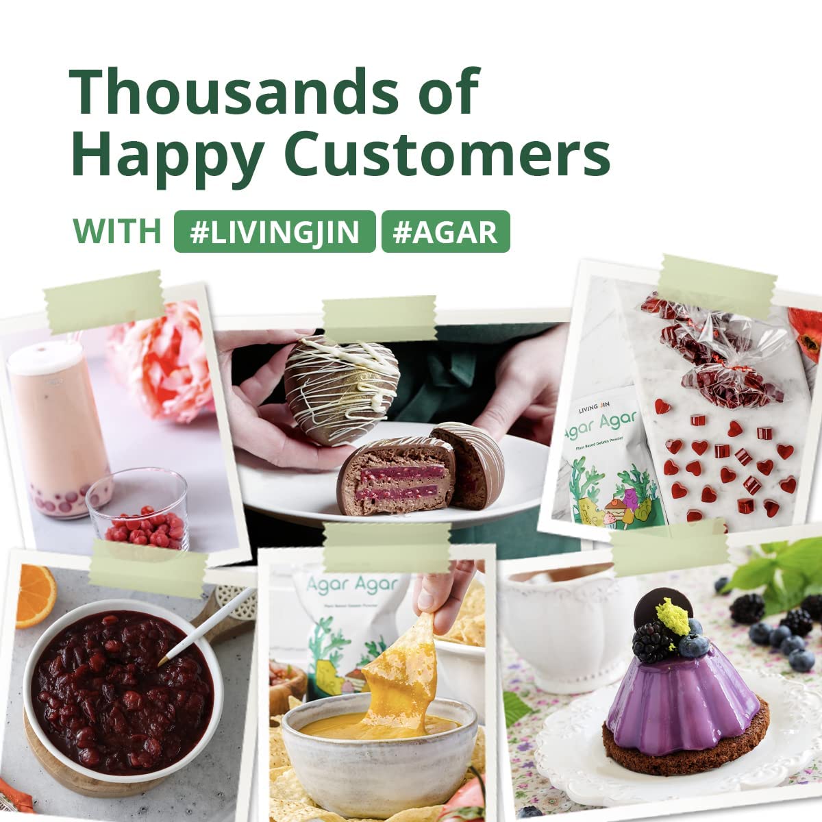 Culinary uses with LIVING JIN Agar Agar Powder include jelly and vegan cheese.